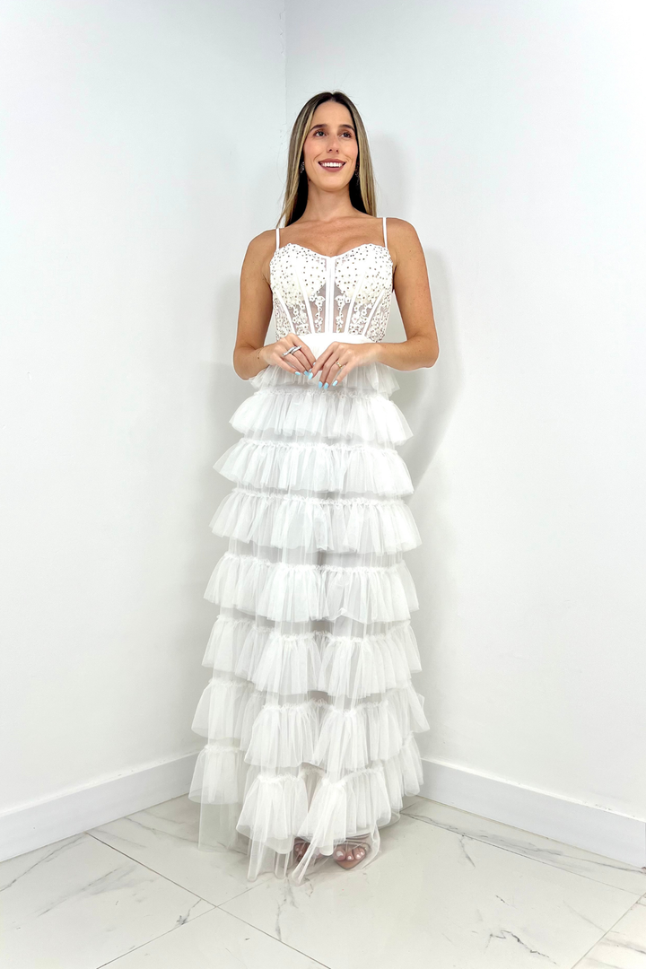 Vestido largo blanco de tul