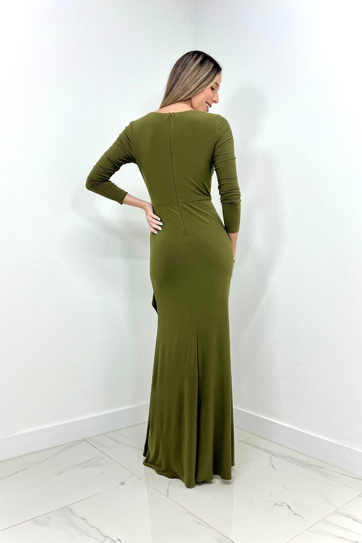 Vestido largo verde oliva