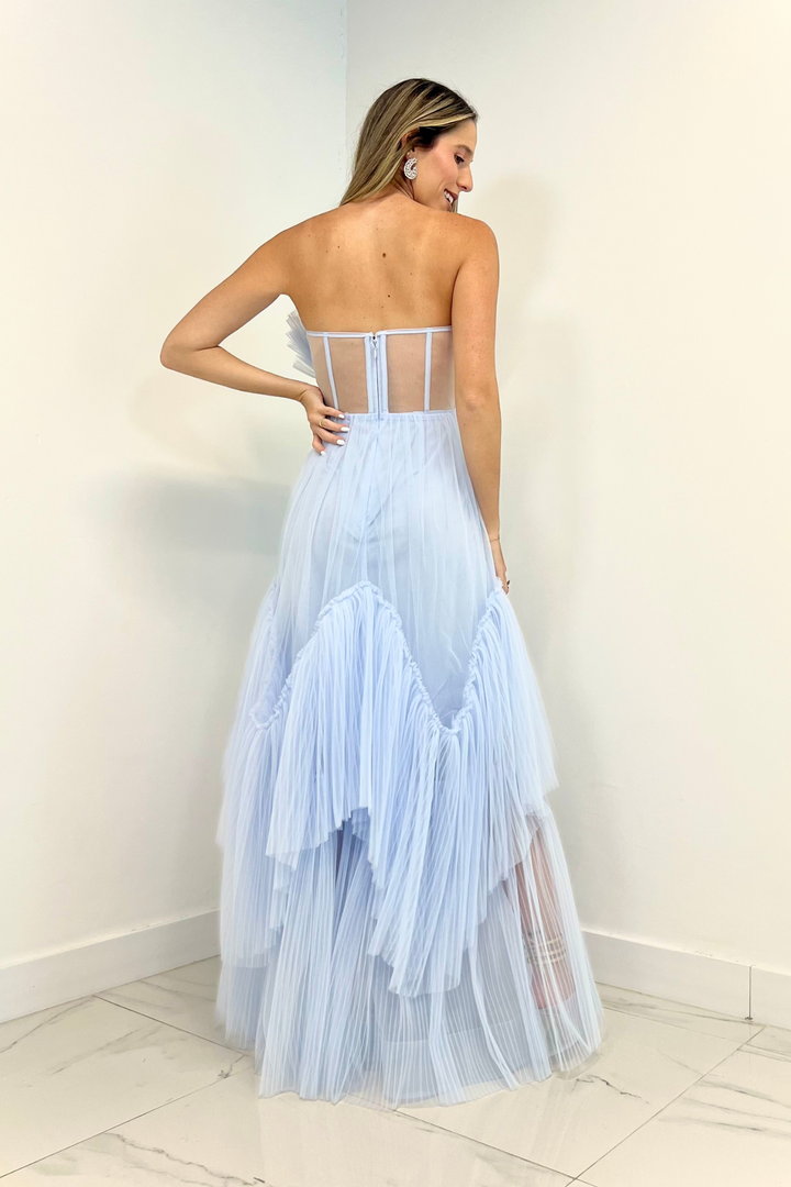Vestido largo de tul baby blue