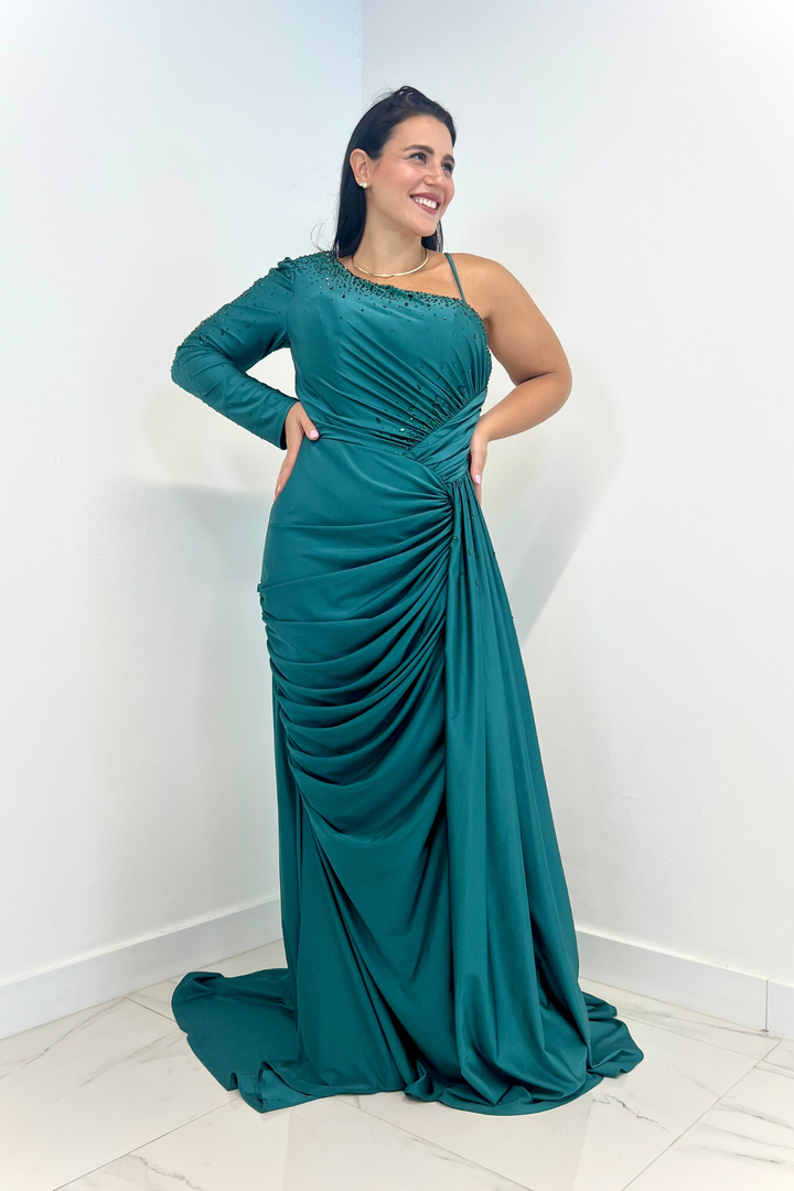 Vestido largo verde asimetrico