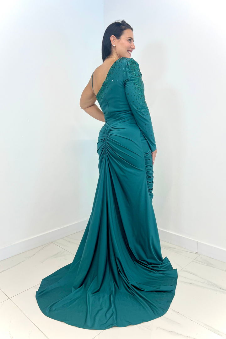 Vestido largo verde asimetrico