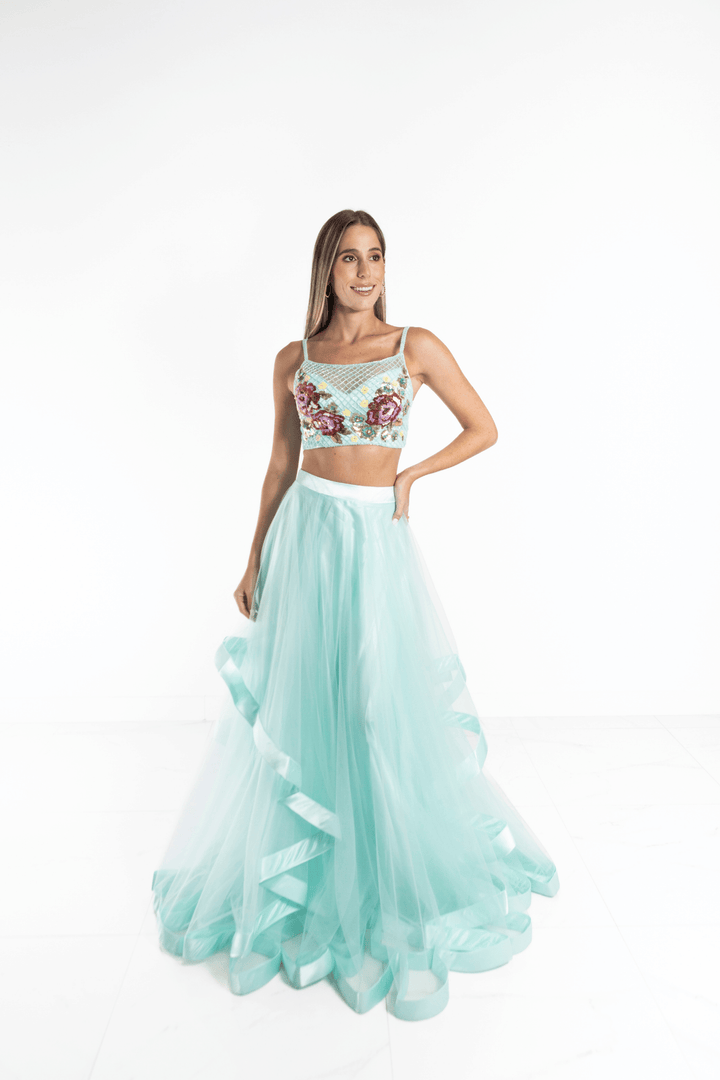 Vestido largo acquamarine de dos piezas