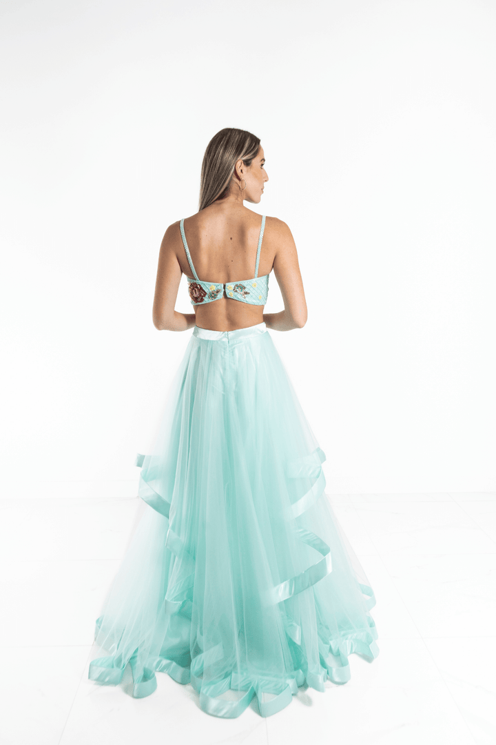 Vestido largo acquamarine de dos piezas