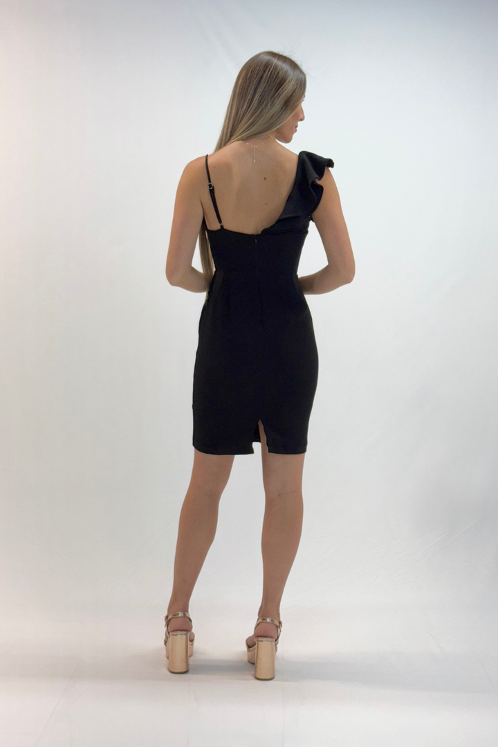 Vestido corto negro asimetrico