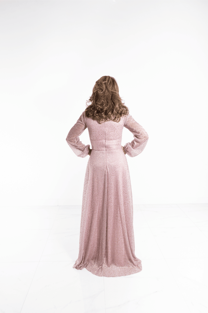 Vestido largo manga larga rosa palido