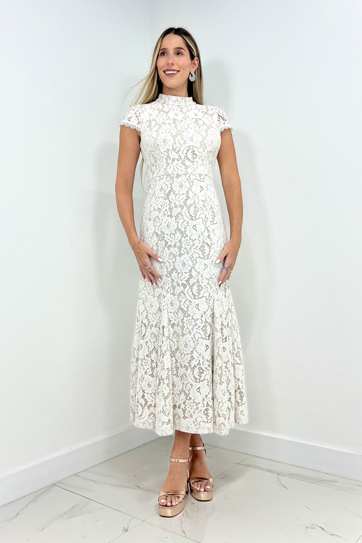 Vestido blanco midi de encaje