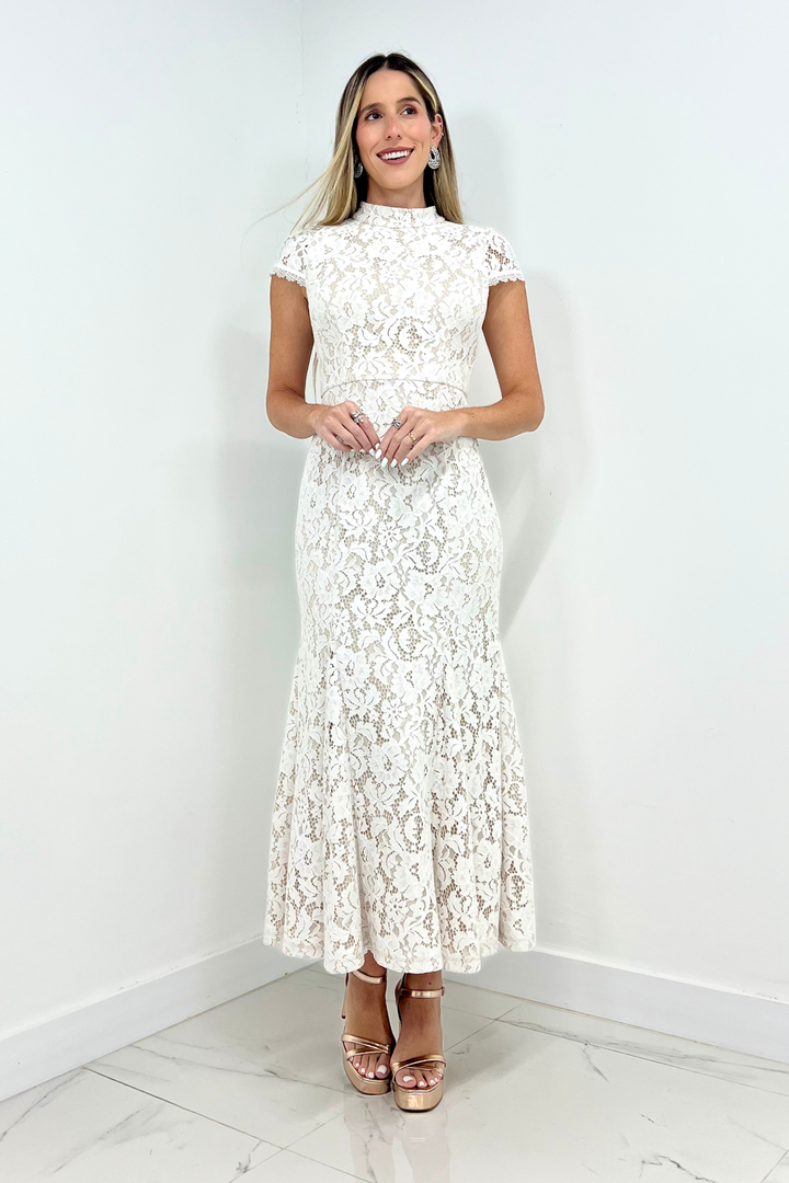 Vestido blanco midi de encaje