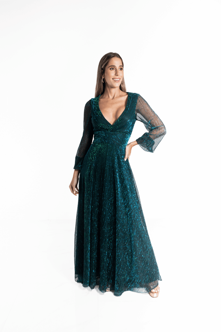 Vestido largo manga larga verde