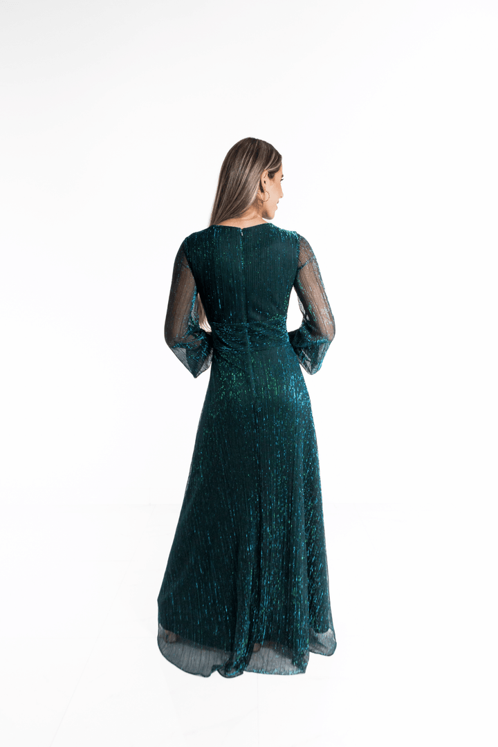 Vestido largo manga larga verde