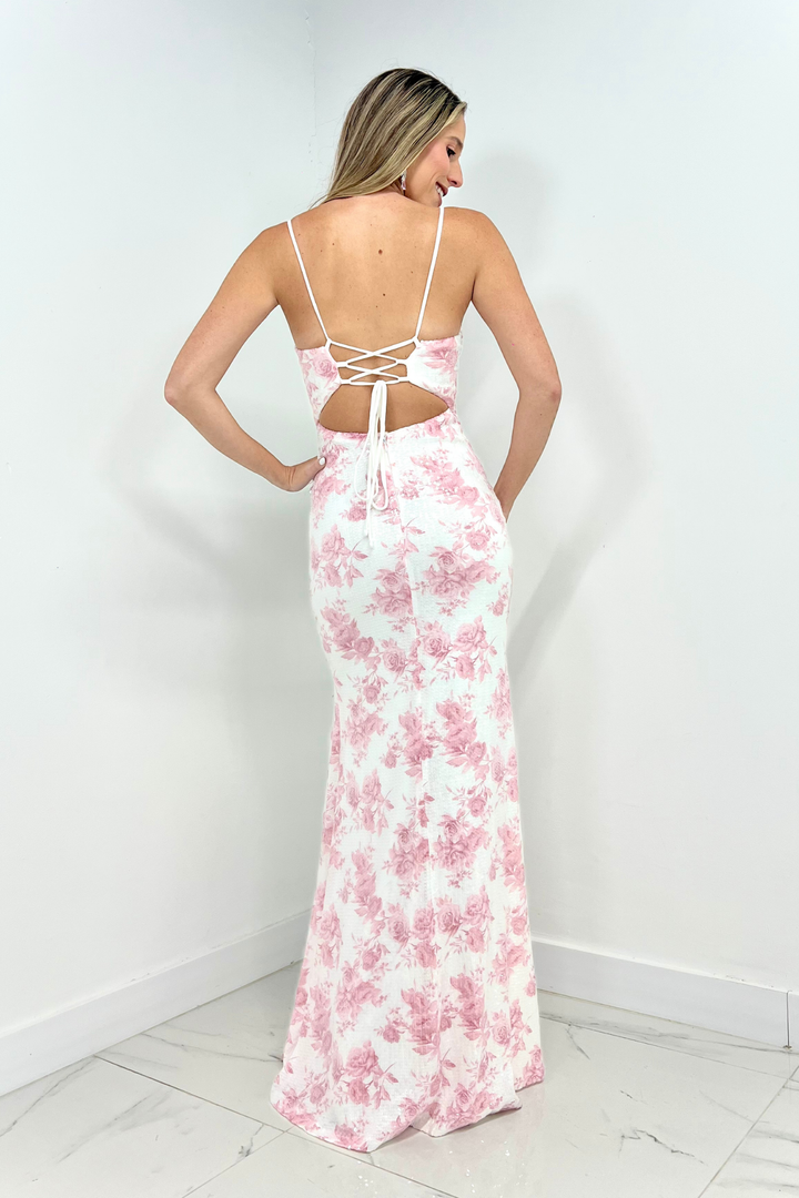 Vestido de lentejulas blanco y rosado