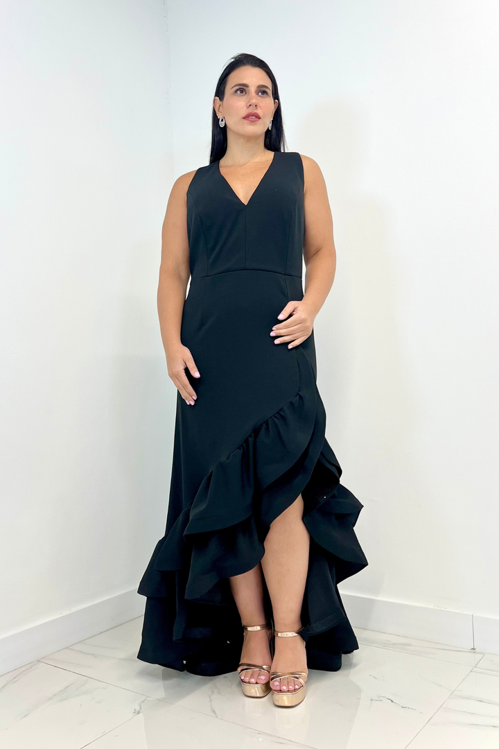 Vestido largo negro con caracola
