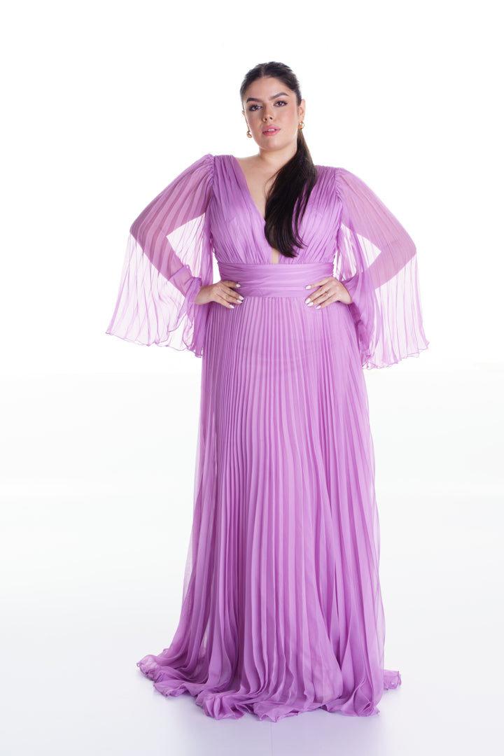 Vestido largo lila plisado