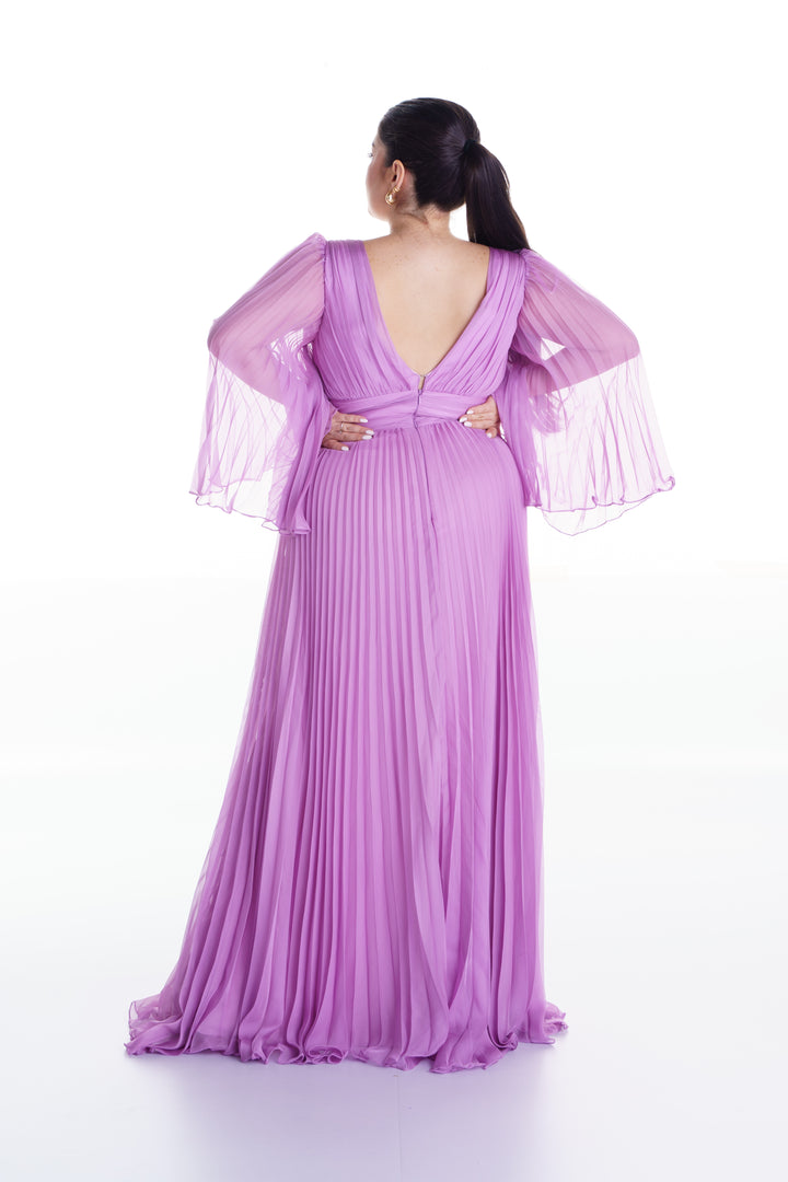 Vestido largo lila plisado