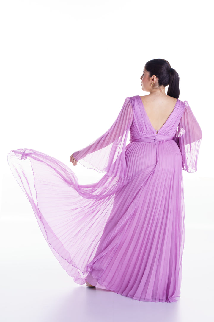 Vestido largo lila plisado