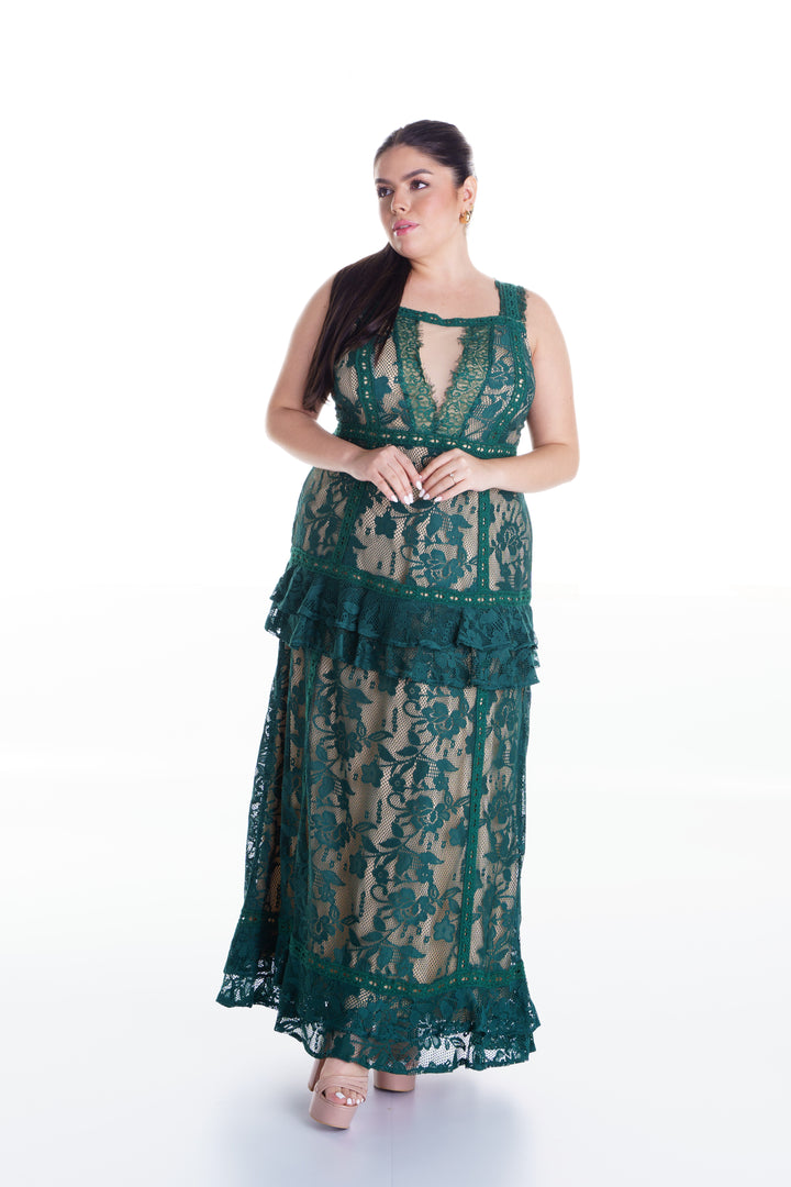 Vestido largo verde de encaje