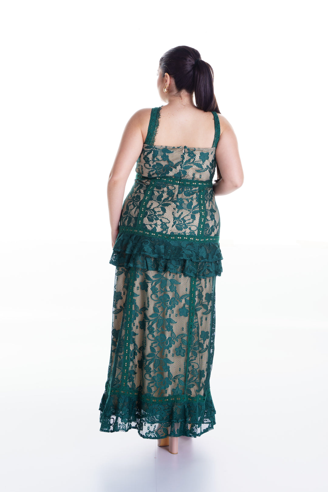 Vestido largo verde de encaje