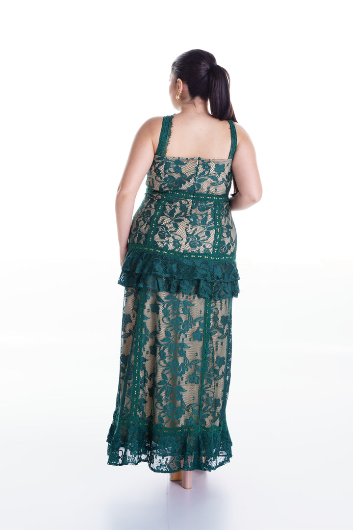Vestido largo verde de encaje