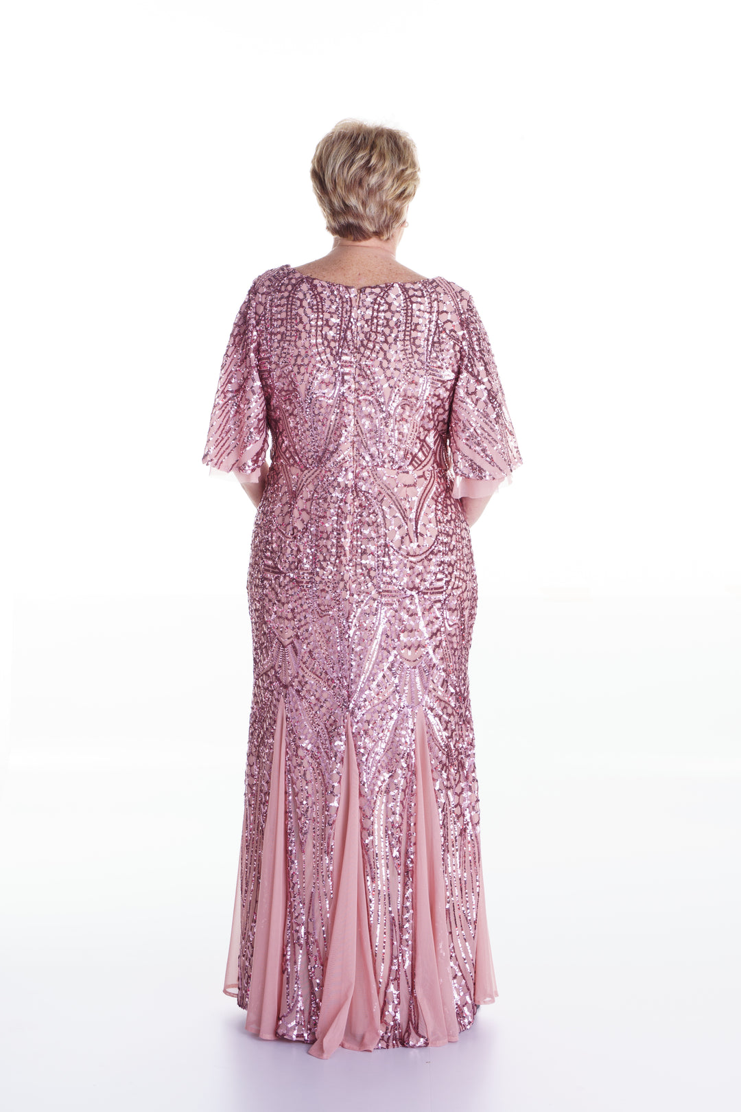 Vestido largo rosa palido de lentejuelas