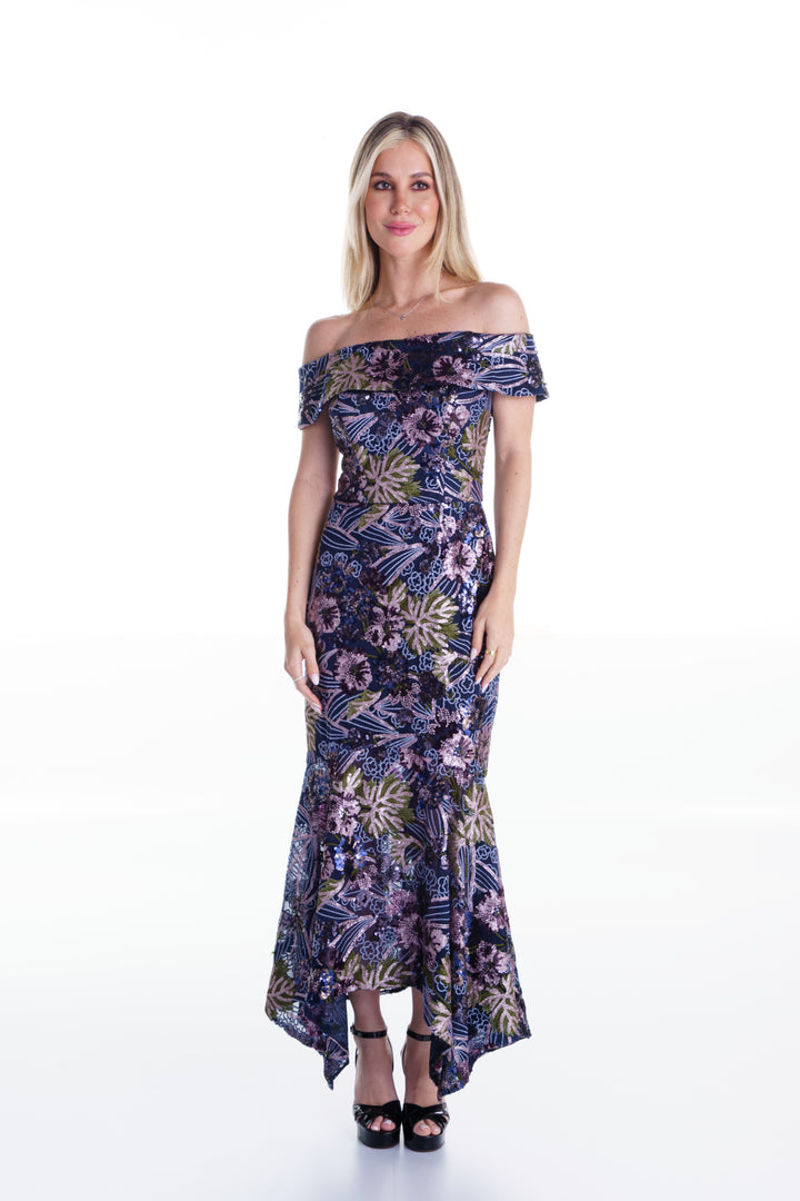 Vestido midi azul marino de lentejuelas