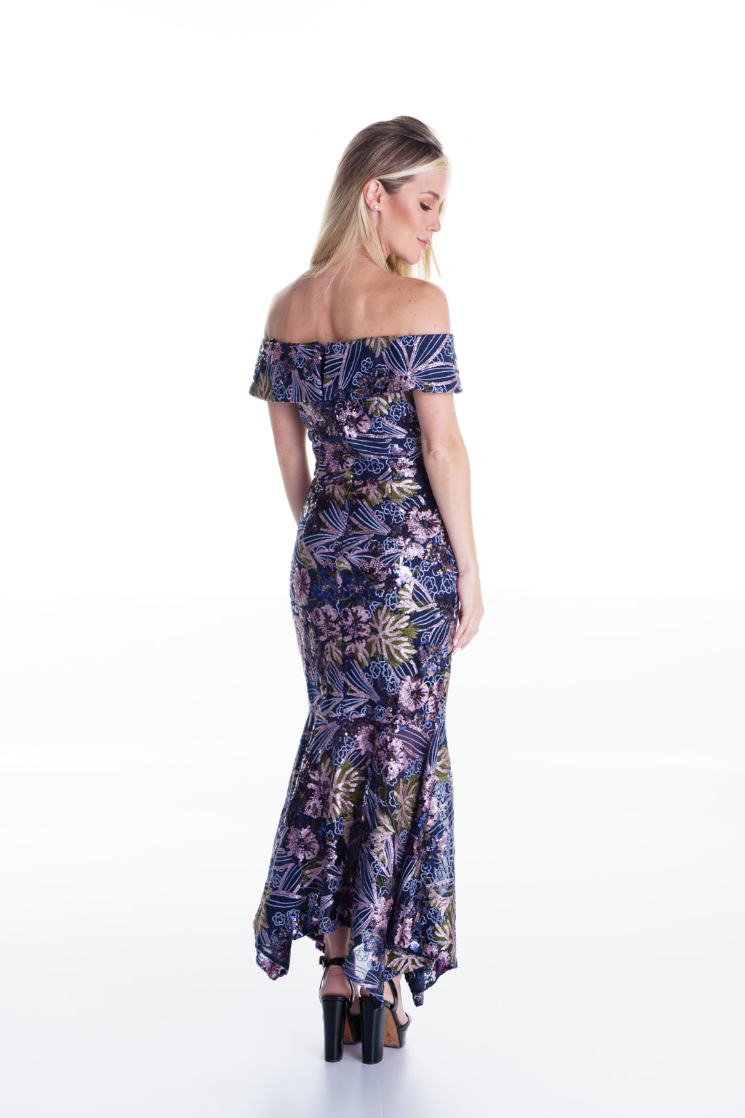 Vestido midi azul marino de lentejuelas