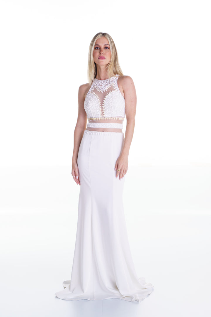 Vestido largo blanco bordado