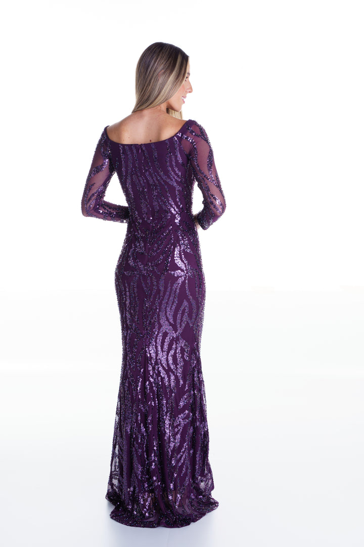 Vestido largo morado bordado