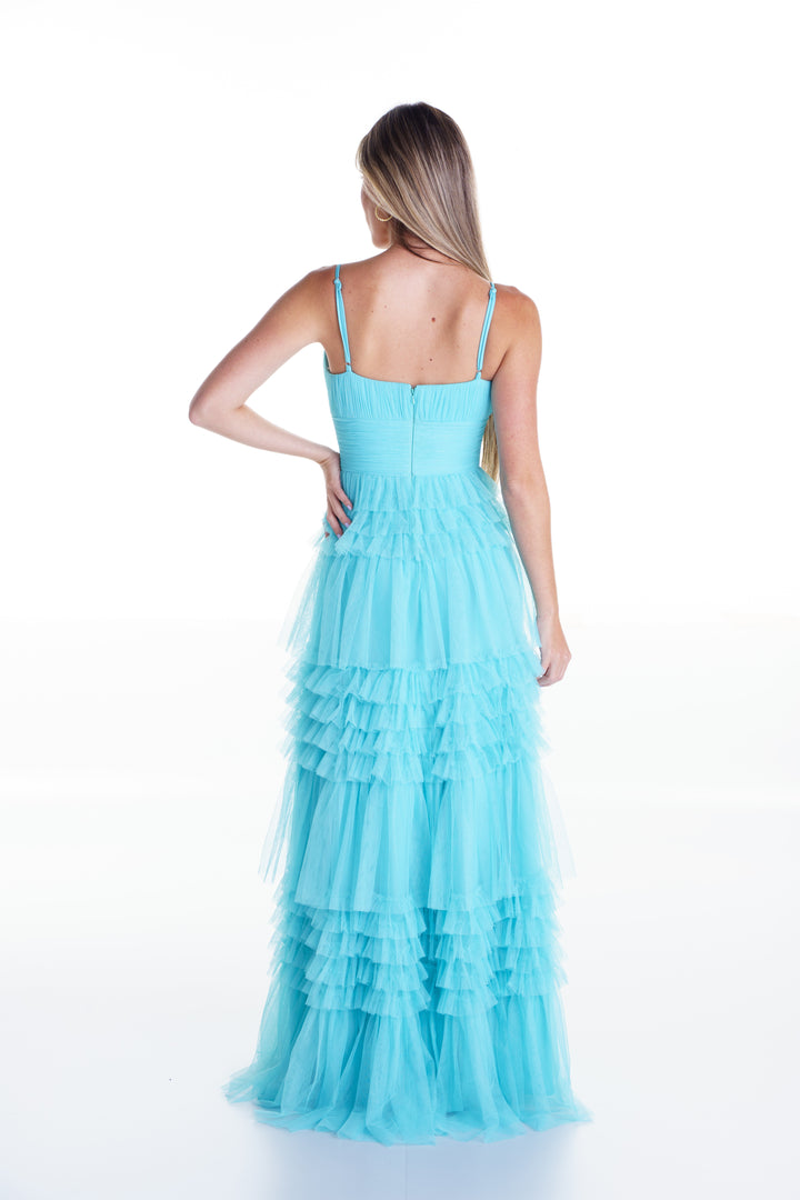Vestido largo acquamarine de tul