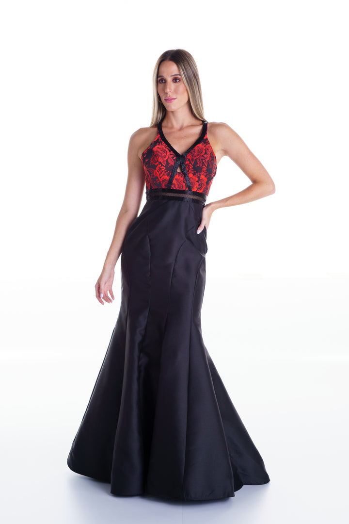 Vestido largo de tafetan negro
