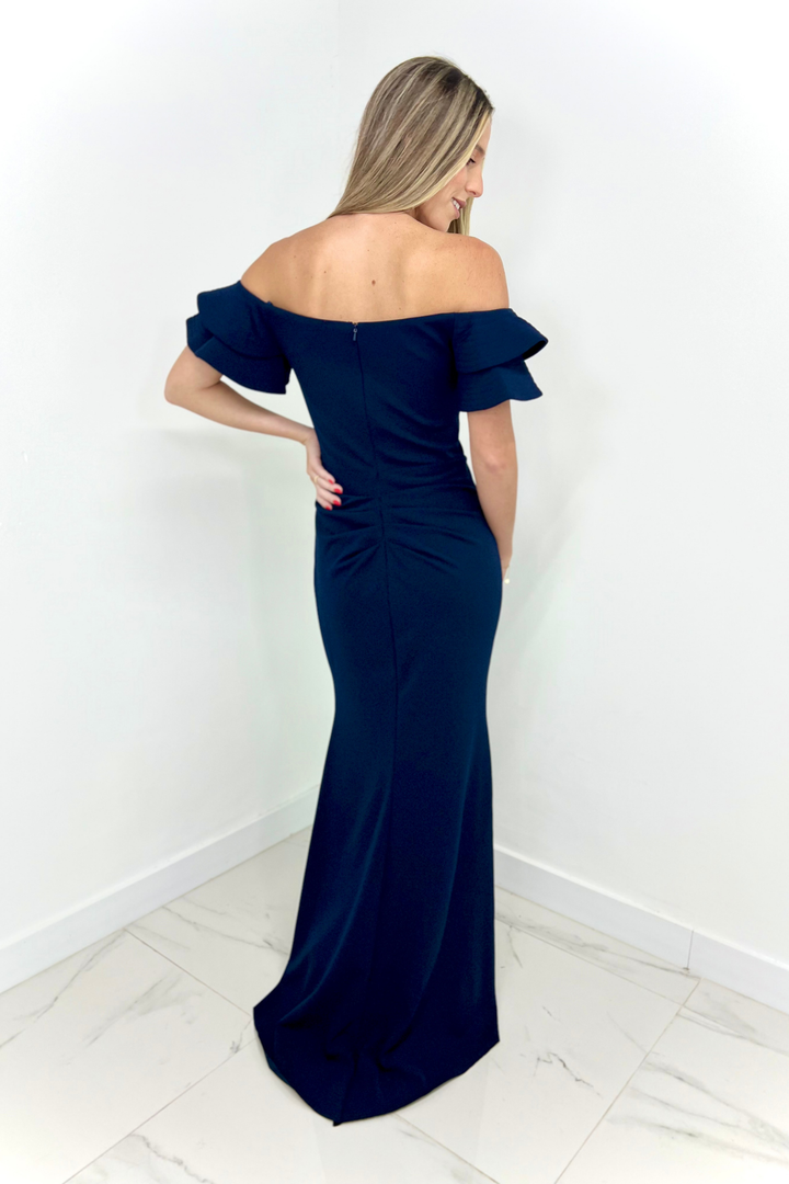 Vestido azul marino off shoulder