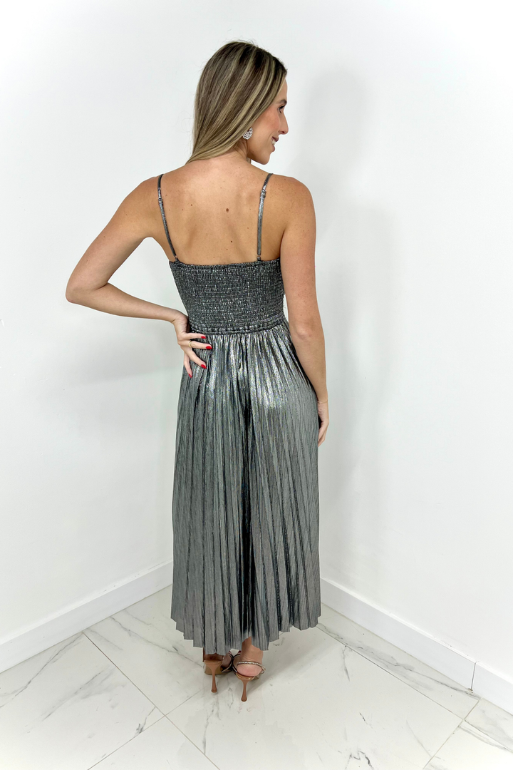 Vestido midi plateado