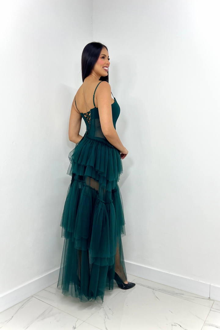 Vestido largo de tul color verde