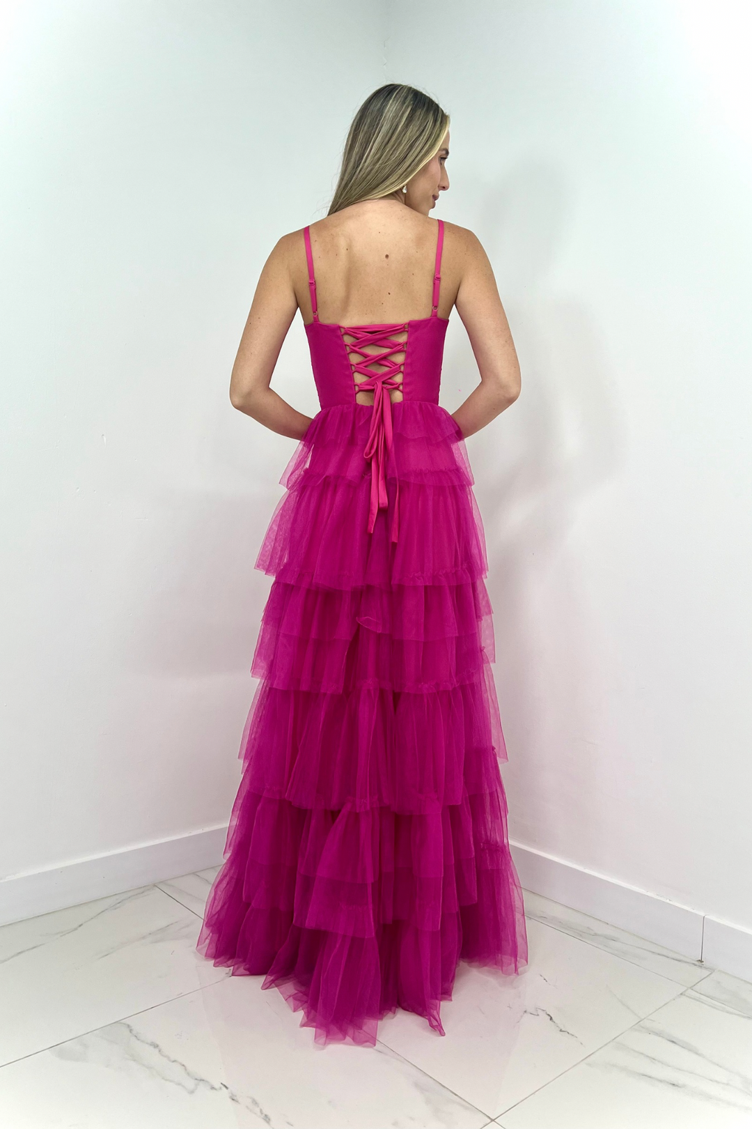 vestido de tul fucsia