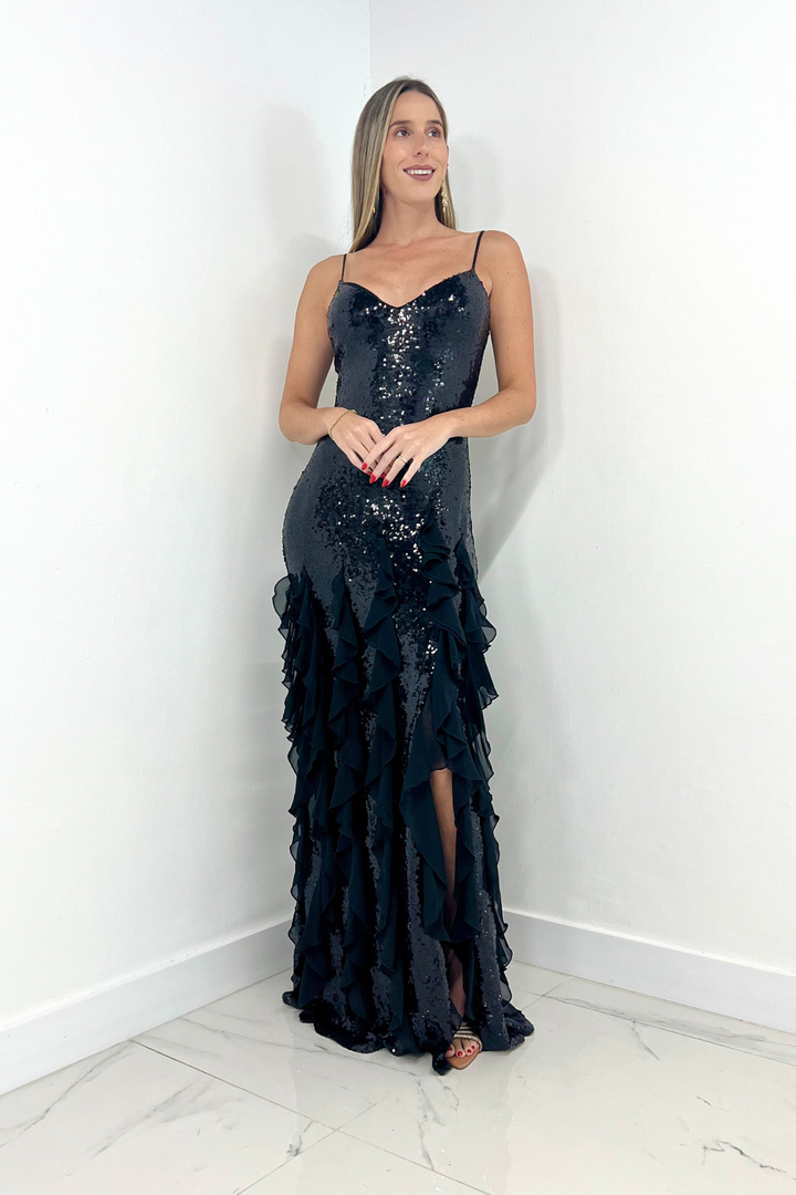 vestido negro de lentejuelas