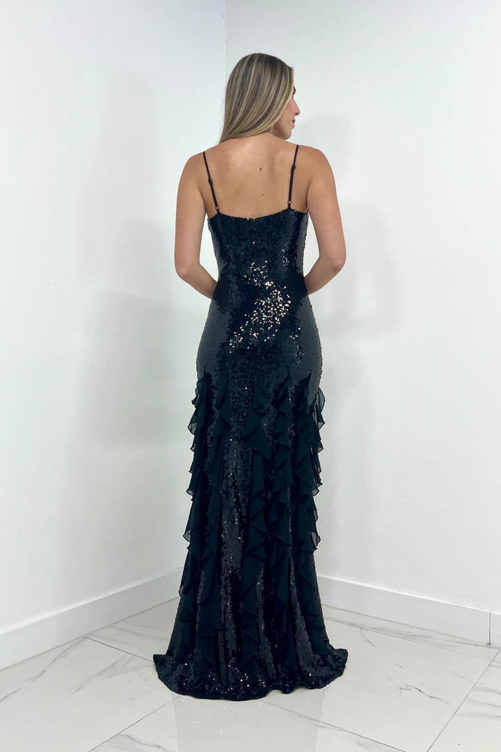 vestido negro de lentejuelas