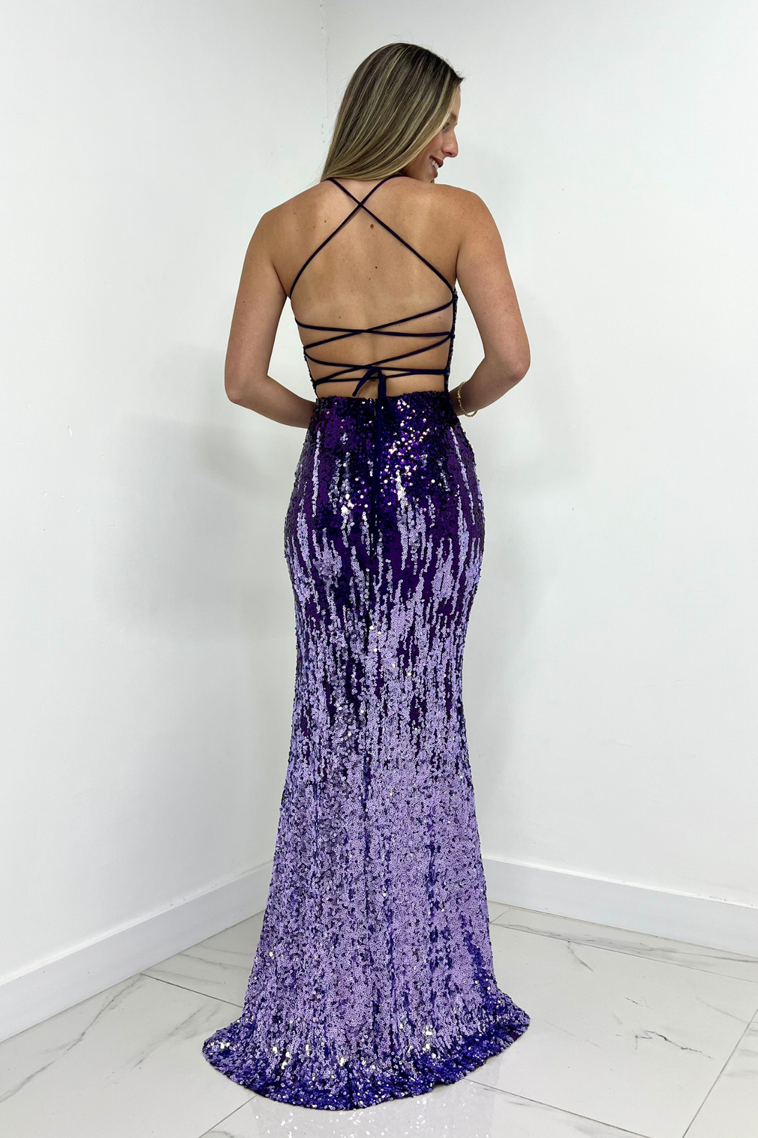 Vestido Morado con lentejuelas