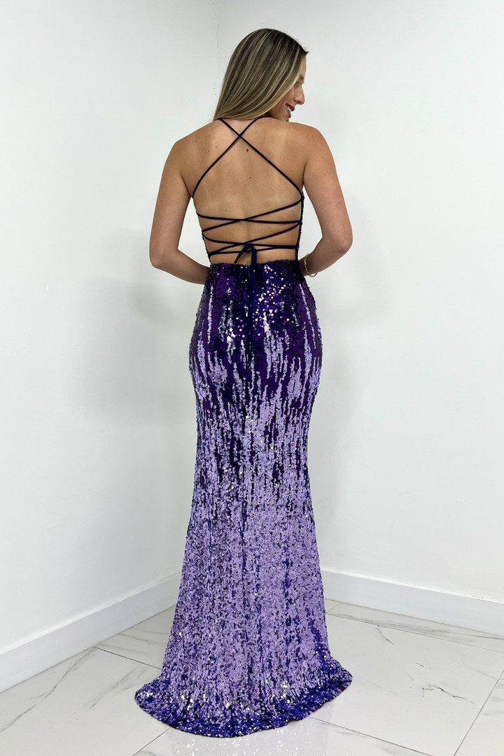 Vestido Morado con lentejuelas