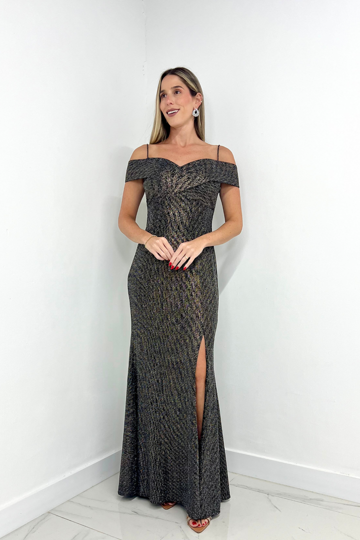 vestido largo color marrón con negro